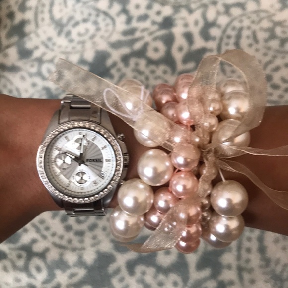 Fossil Silver Diamond Encrusted . Small fit . - Picture 1 of 8